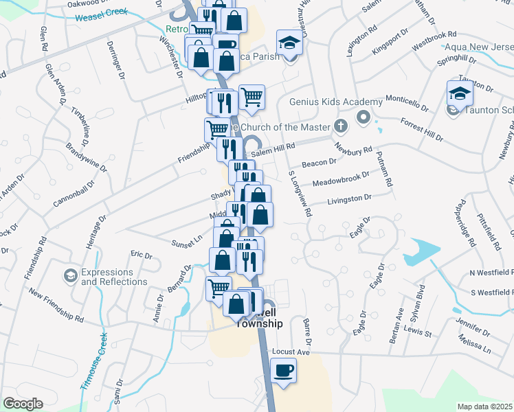 map of restaurants, bars, coffee shops, grocery stores, and more near 4344 U.S. 9 in Howell Township