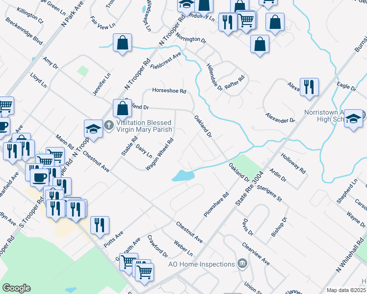 map of restaurants, bars, coffee shops, grocery stores, and more near 116 Worthington Circle in Trooper