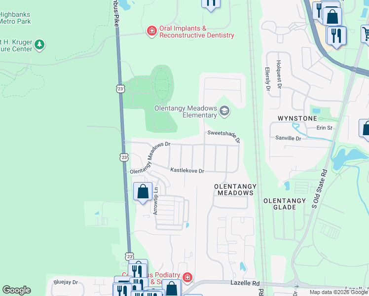 map of restaurants, bars, coffee shops, grocery stores, and more near 8850 Juneberry Road in Lewis Center