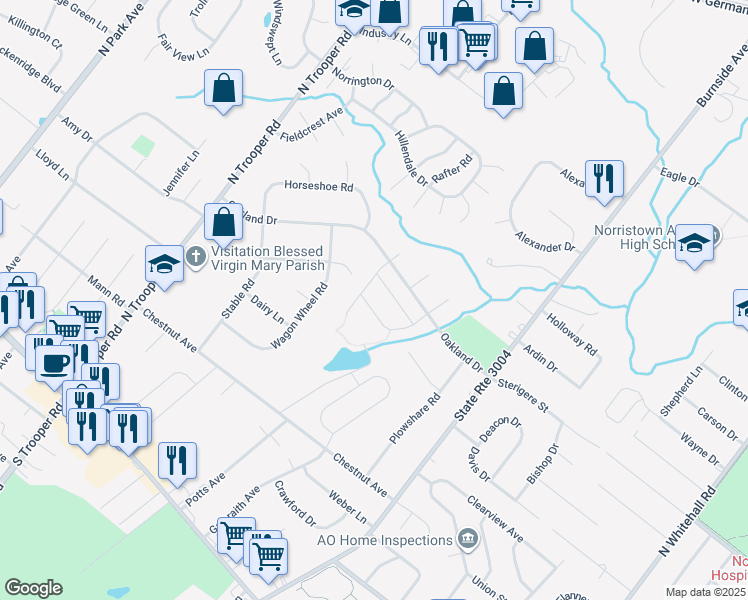 map of restaurants, bars, coffee shops, grocery stores, and more near 2209 Dorie Drive in Norristown
