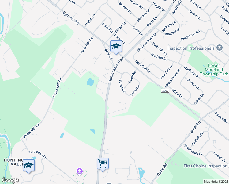 map of restaurants, bars, coffee shops, grocery stores, and more near 2343 Huntingdon Pike in Montgomery County