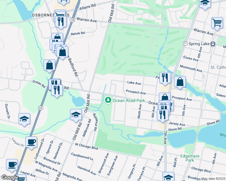 map of restaurants, bars, coffee shops, grocery stores, and more near 314 11th Avenue in Spring Lake
