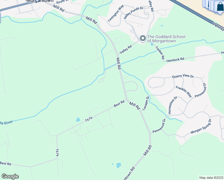 map of restaurants, bars, coffee shops, grocery stores, and more near 230 Mill Road in Morgantown