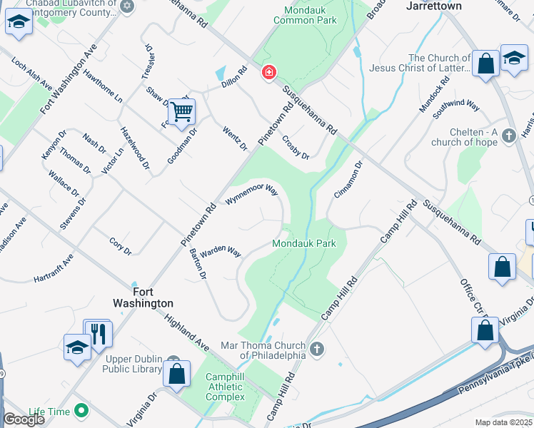 map of restaurants, bars, coffee shops, grocery stores, and more near 1 Bradford Circle in Fort Washington