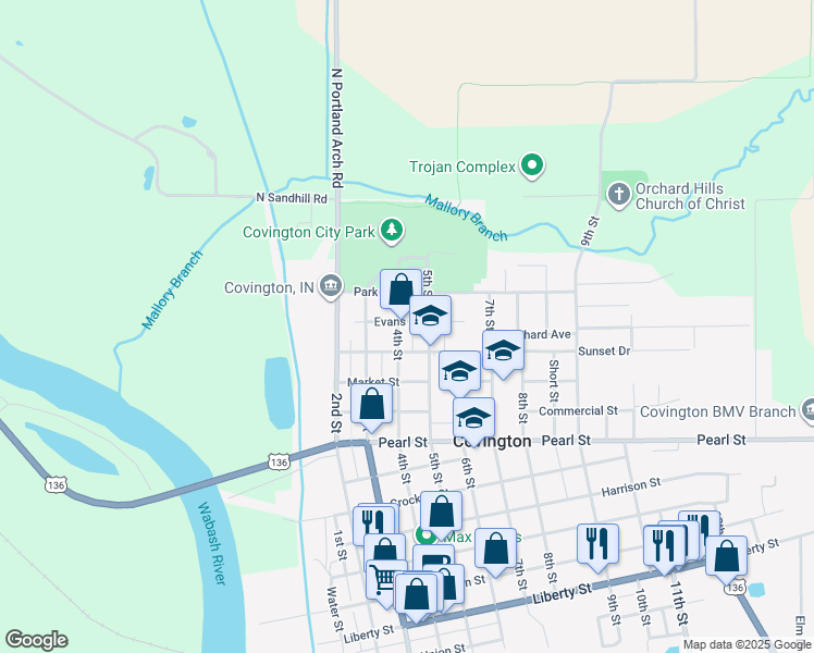 map of restaurants, bars, coffee shops, grocery stores, and more near 1308 4th St in Covington