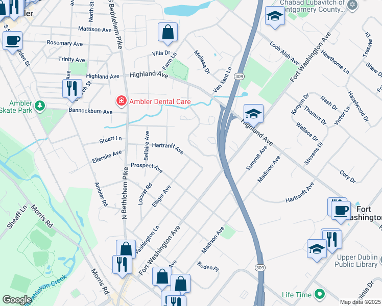 map of restaurants, bars, coffee shops, grocery stores, and more near 712 Hartranft Avenue in Fort Washington