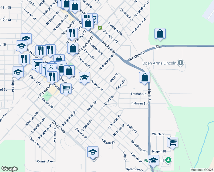 map of restaurants, bars, coffee shops, grocery stores, and more near Tremont Street in Lincoln