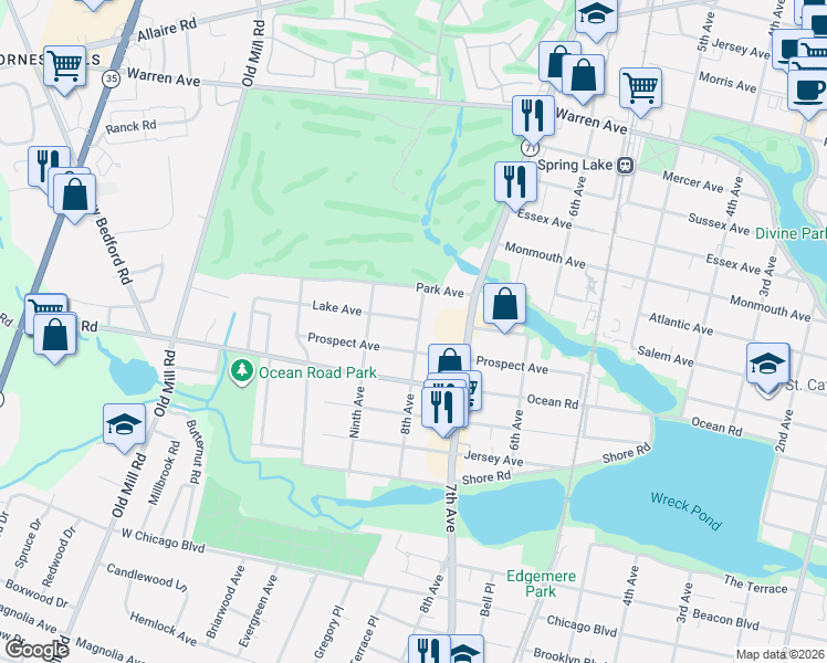 map of restaurants, bars, coffee shops, grocery stores, and more near 412 8th Avenue in Spring Lake