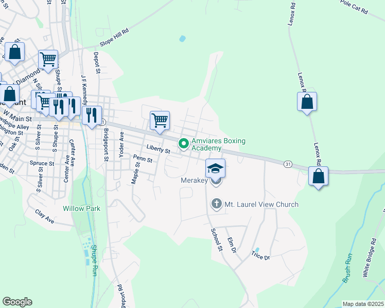 map of restaurants, bars, coffee shops, grocery stores, and more near 99 Liberty Street in Mount Pleasant