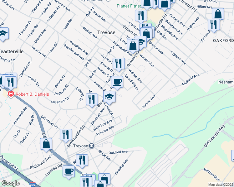 map of restaurants, bars, coffee shops, grocery stores, and more near in Bucks County