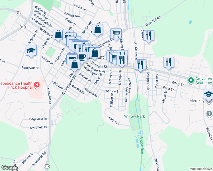 map of restaurants, bars, coffee shops, grocery stores, and more near 303 Summit Street in Mount Pleasant