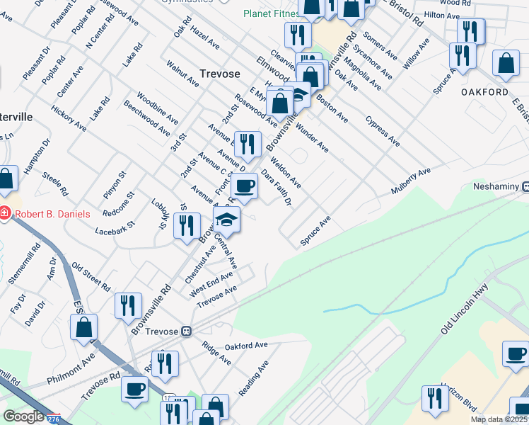 map of restaurants, bars, coffee shops, grocery stores, and more near 4902 Knable Lane in Feasterville-Trevose