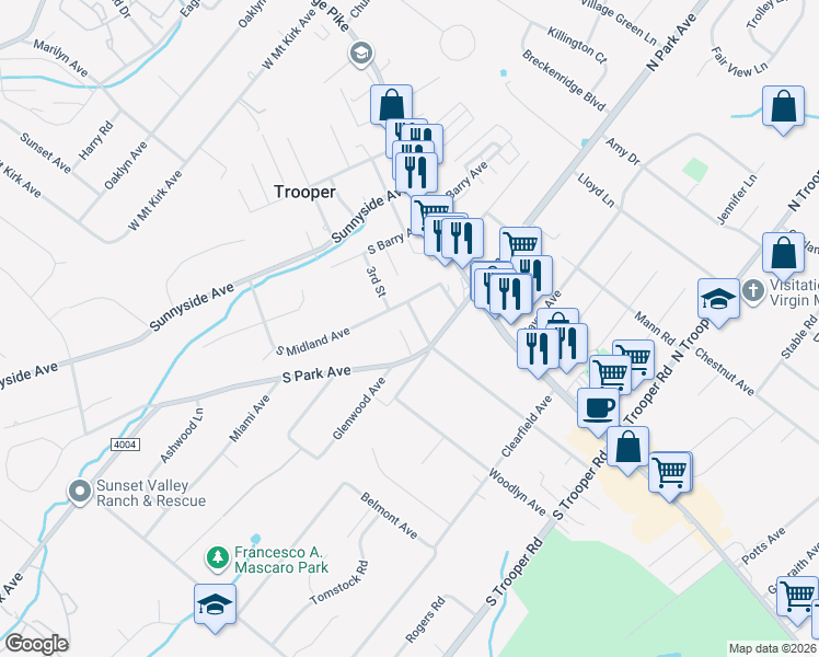 map of restaurants, bars, coffee shops, grocery stores, and more near 248 Oakdale Avenue in Eagleville