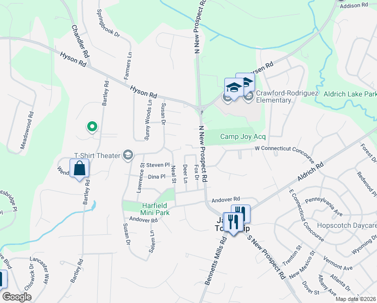 map of restaurants, bars, coffee shops, grocery stores, and more near 4 Everett Drive in Jackson Township