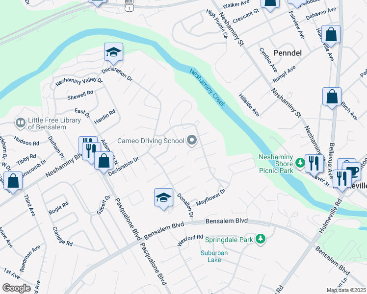 map of restaurants, bars, coffee shops, grocery stores, and more near 3157 Benjamin Rush Court in Bucks County