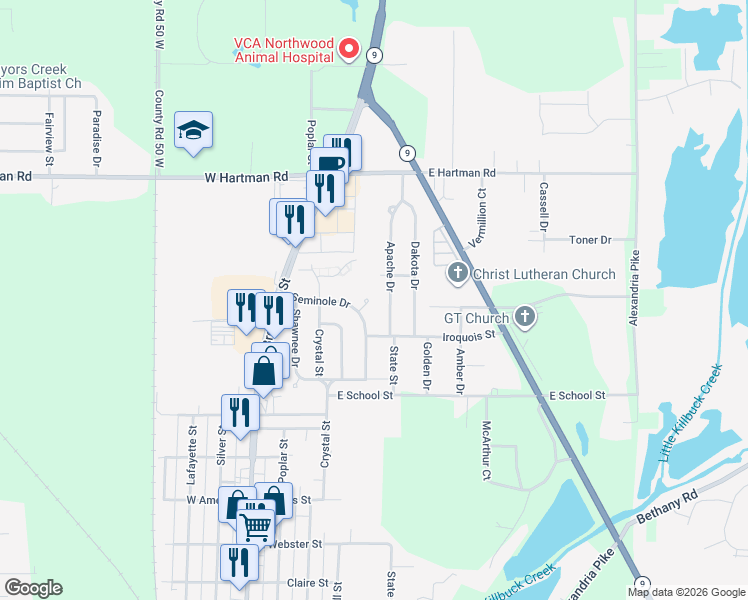 map of restaurants, bars, coffee shops, grocery stores, and more near 2728 Seminole Court in Anderson