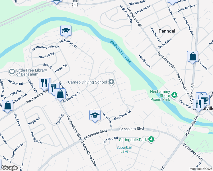 map of restaurants, bars, coffee shops, grocery stores, and more near 3157 Benjamin Rush Court in Bucks County