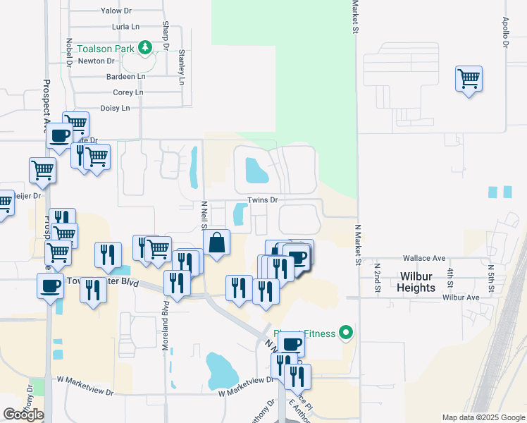 map of restaurants, bars, coffee shops, grocery stores, and more near 2407 Hampshire Drive in Champaign