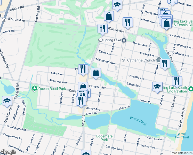 map of restaurants, bars, coffee shops, grocery stores, and more near 606 Lake Avenue in Spring Lake