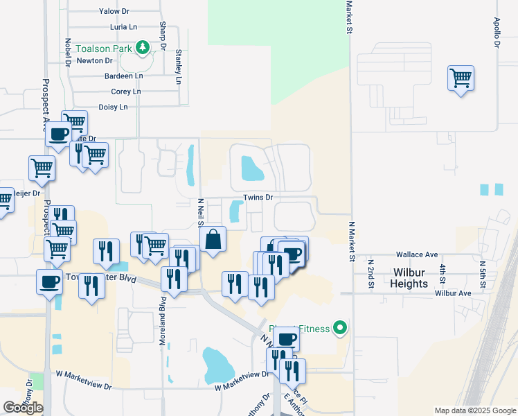 map of restaurants, bars, coffee shops, grocery stores, and more near 2407 Hampshire Drive in Champaign