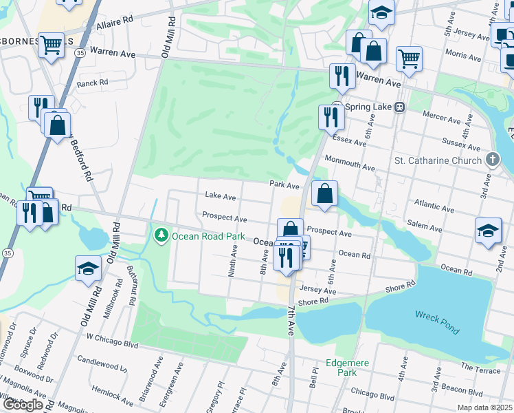 map of restaurants, bars, coffee shops, grocery stores, and more near 809 Lake Avenue in Spring Lake