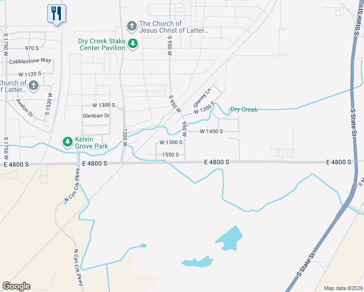 map of restaurants, bars, coffee shops, grocery stores, and more near 957 West 1500 South in Springville