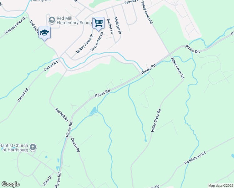 map of restaurants, bars, coffee shops, grocery stores, and more near Pines Road in York County