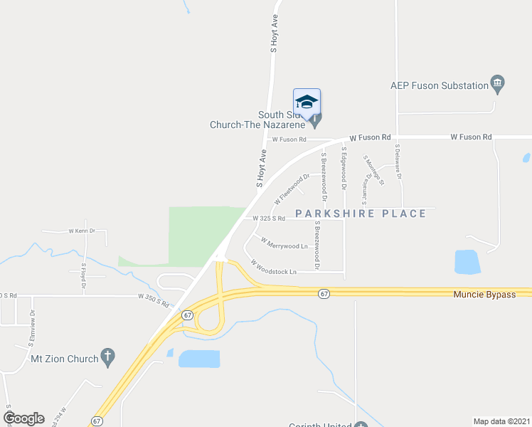 map of restaurants, bars, coffee shops, grocery stores, and more near 3612 West Fleetwood Drive in Muncie