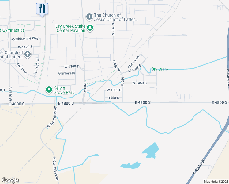 map of restaurants, bars, coffee shops, grocery stores, and more near 957 West 1500 South in Springville