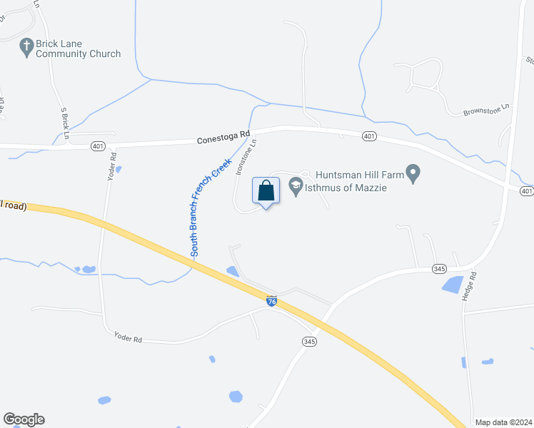 map of restaurants, bars, coffee shops, grocery stores, and more near 221 Ironstone Lane in Elverson
