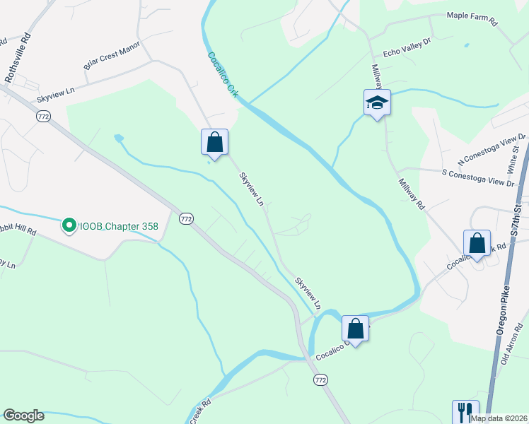 map of restaurants, bars, coffee shops, grocery stores, and more near 238 Skyview Ln in Lititz