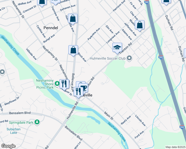 map of restaurants, bars, coffee shops, grocery stores, and more near 128 Trenton Road in Langhorne
