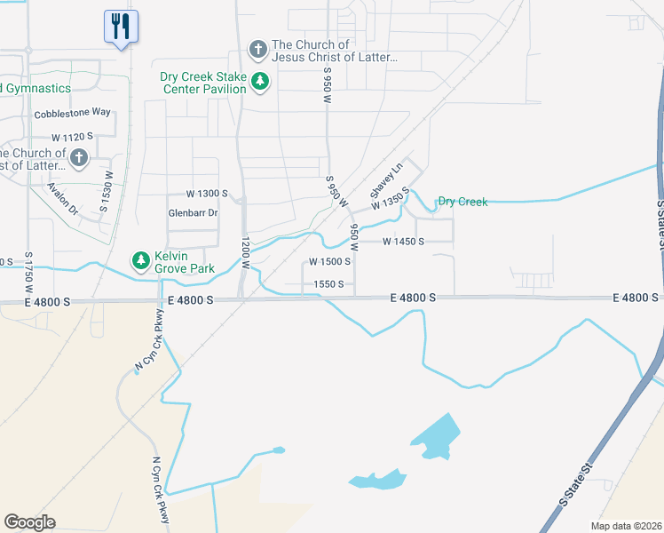 map of restaurants, bars, coffee shops, grocery stores, and more near 957 West 1500 South in Springville