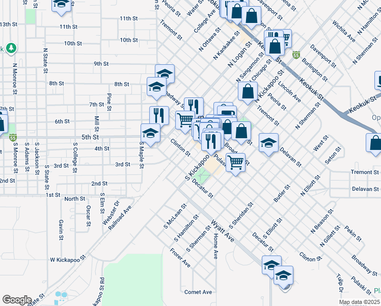map of restaurants, bars, coffee shops, grocery stores, and more near Clinton St in Lincoln