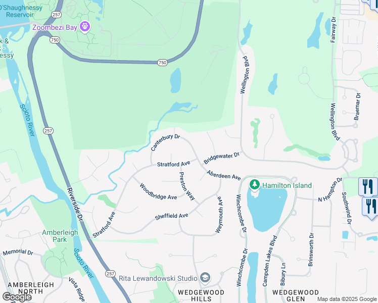 map of restaurants, bars, coffee shops, grocery stores, and more near 5047 Canterbury Drive in Powell