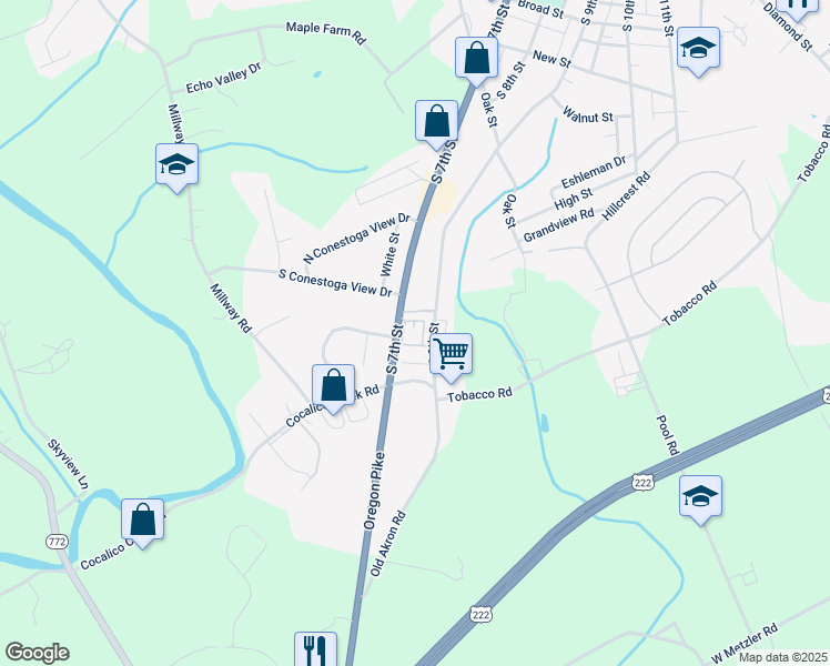 map of restaurants, bars, coffee shops, grocery stores, and more near 551 S 7th St in Akron