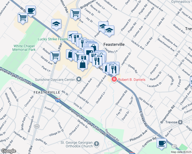 map of restaurants, bars, coffee shops, grocery stores, and more near 700 Grandview Avenue in Feasterville-Trevose