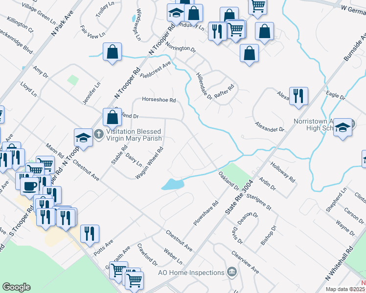 map of restaurants, bars, coffee shops, grocery stores, and more near 2209 Dorie Drive in Norristown