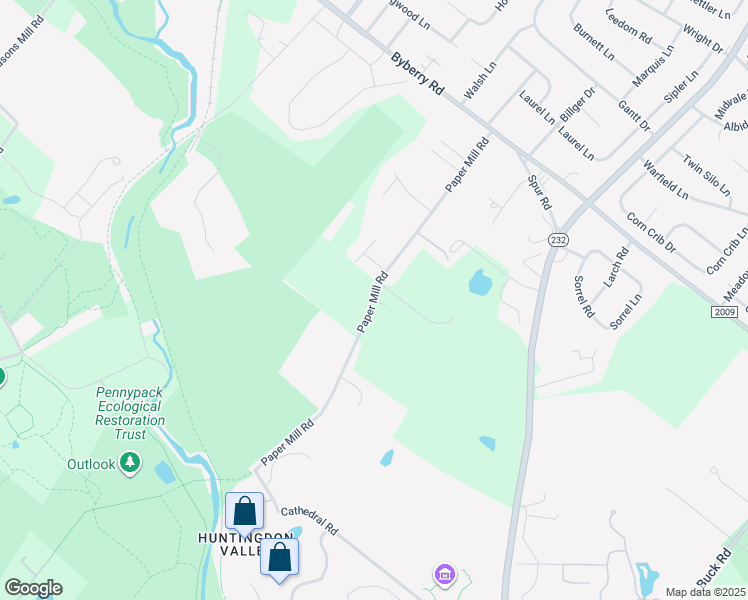 map of restaurants, bars, coffee shops, grocery stores, and more near Paper Mill Road in Bryn Athyn