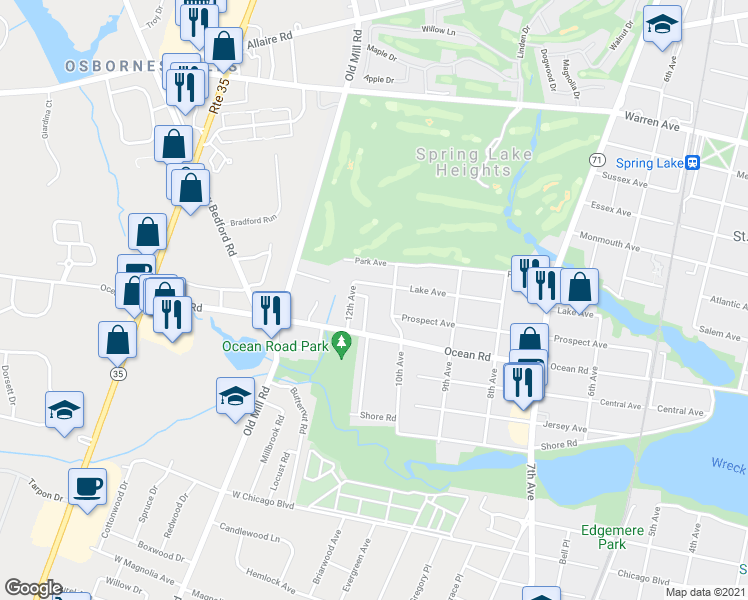 map of restaurants, bars, coffee shops, grocery stores, and more near 314 11th Avenue in Spring Lake