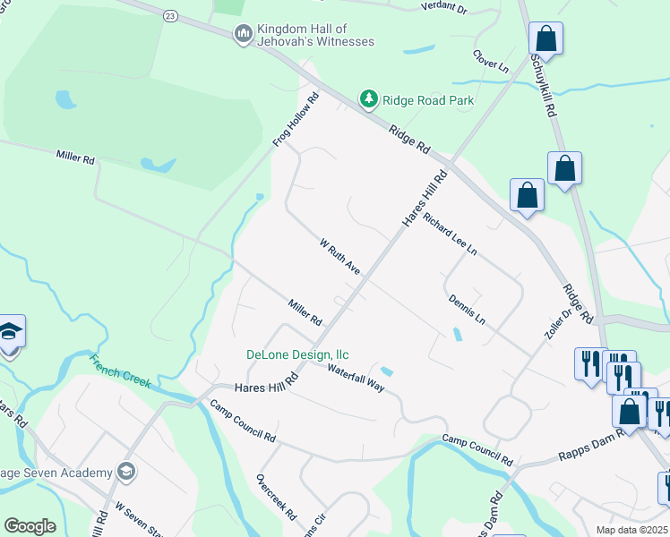 map of restaurants, bars, coffee shops, grocery stores, and more near 64 Ruth Avenue in Phoenixville