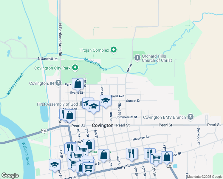 map of restaurants, bars, coffee shops, grocery stores, and more near 1312 8th Street in Covington