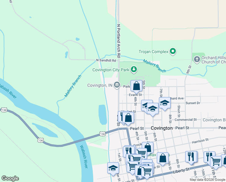 map of restaurants, bars, coffee shops, grocery stores, and more near 1329 2nd Street in Covington
