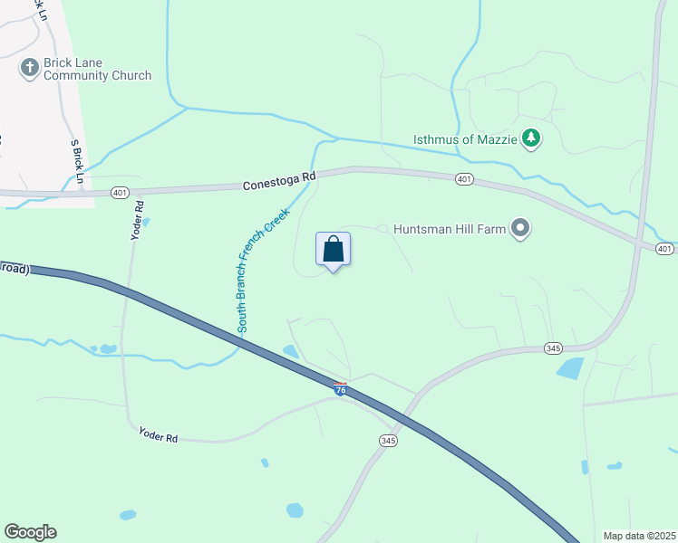 map of restaurants, bars, coffee shops, grocery stores, and more near 225 Ironstone Lane in Elverson