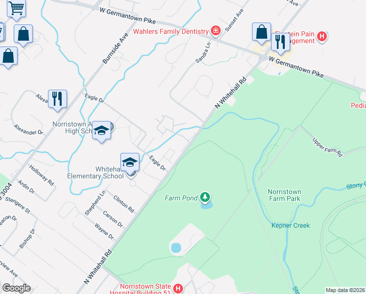 map of restaurants, bars, coffee shops, grocery stores, and more near 1209 Stonybrook Drive in Eagleville