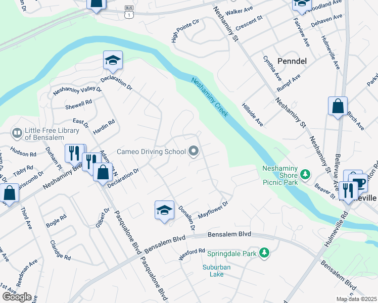 map of restaurants, bars, coffee shops, grocery stores, and more near 6429 Todd Court in Bensalem