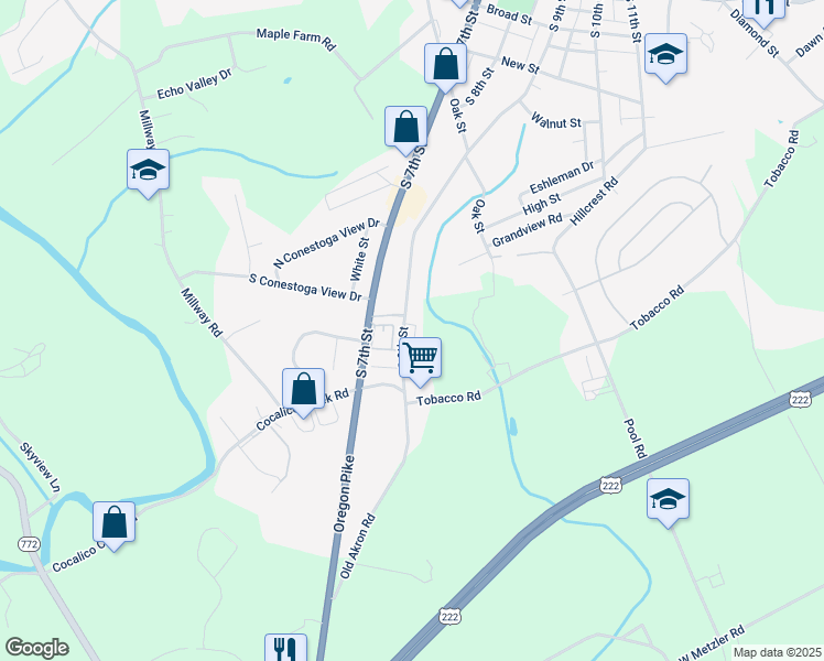 map of restaurants, bars, coffee shops, grocery stores, and more near 493 South 9th Street in Akron