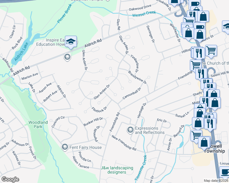 map of restaurants, bars, coffee shops, grocery stores, and more near 8 Lampost Court in Howell Township