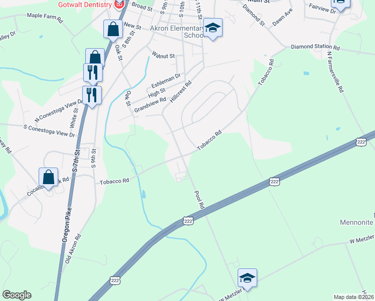 map of restaurants, bars, coffee shops, grocery stores, and more near 209 Tobacco Rd in Ephrata