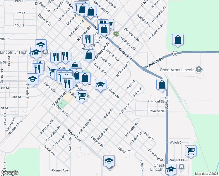 map of restaurants, bars, coffee shops, grocery stores, and more near 301-335 North Sheridan Street in Lincoln